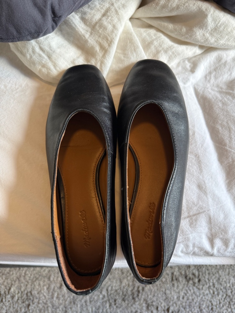 Madewell Black Leather Square-Toe Flats